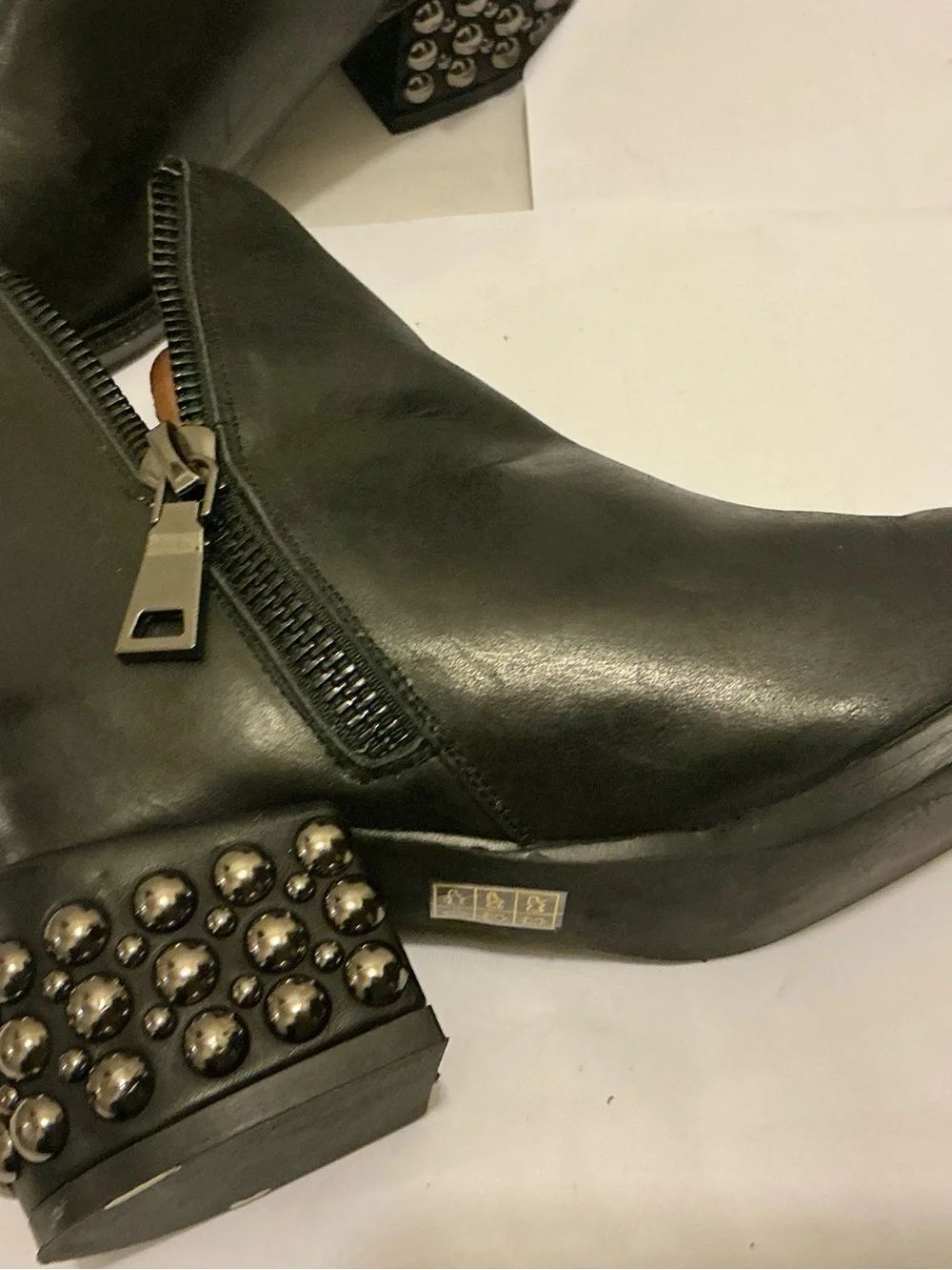 Jeffrey Campbell Black Leather Ankle Boot with Studded Heel double zip - Picture 10 of 13